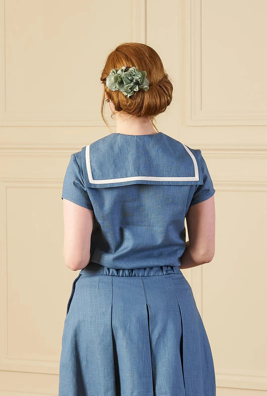1930s Sailor Top - Aqua kortærmet skjorte House of Foxy