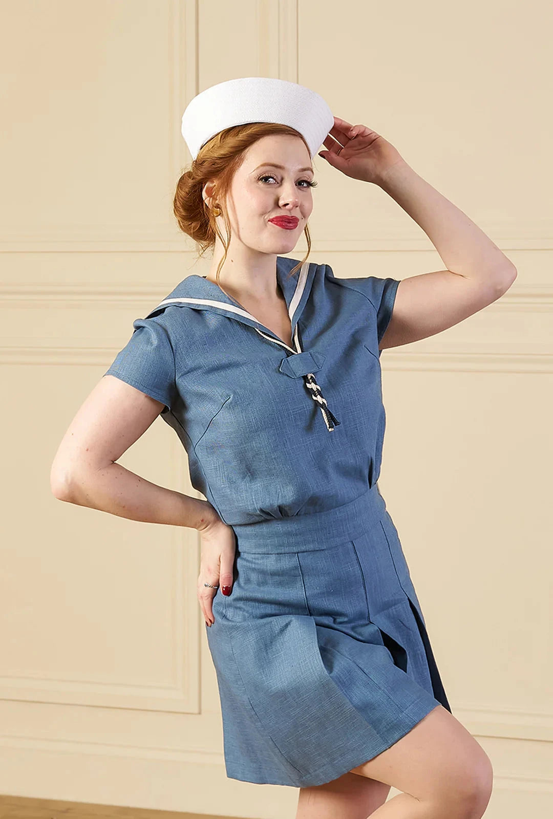 1930s Sailor Top - Aqua kortærmet skjorte House of Foxy