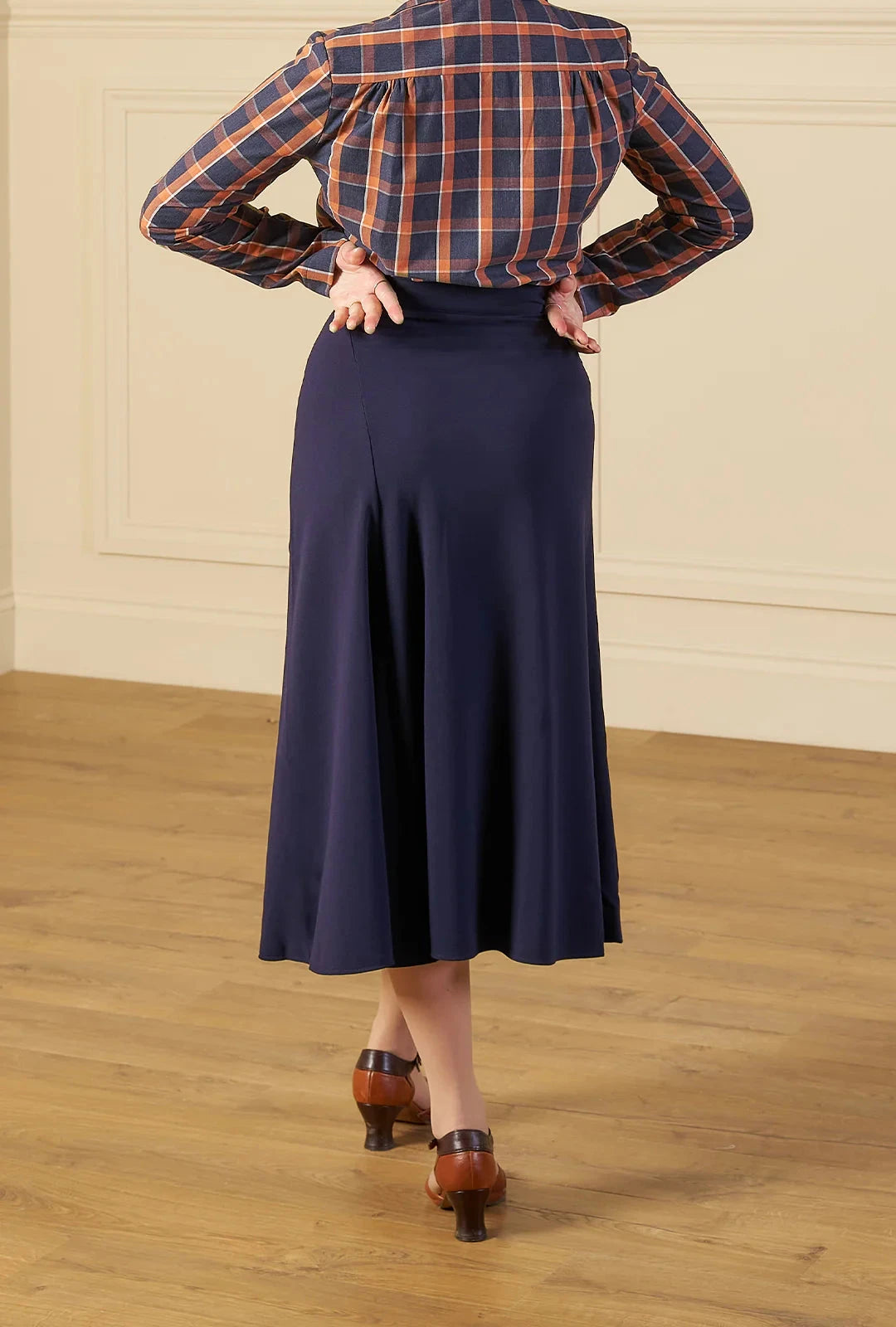 1930s Swirl Skirt - navy top House of Foxy