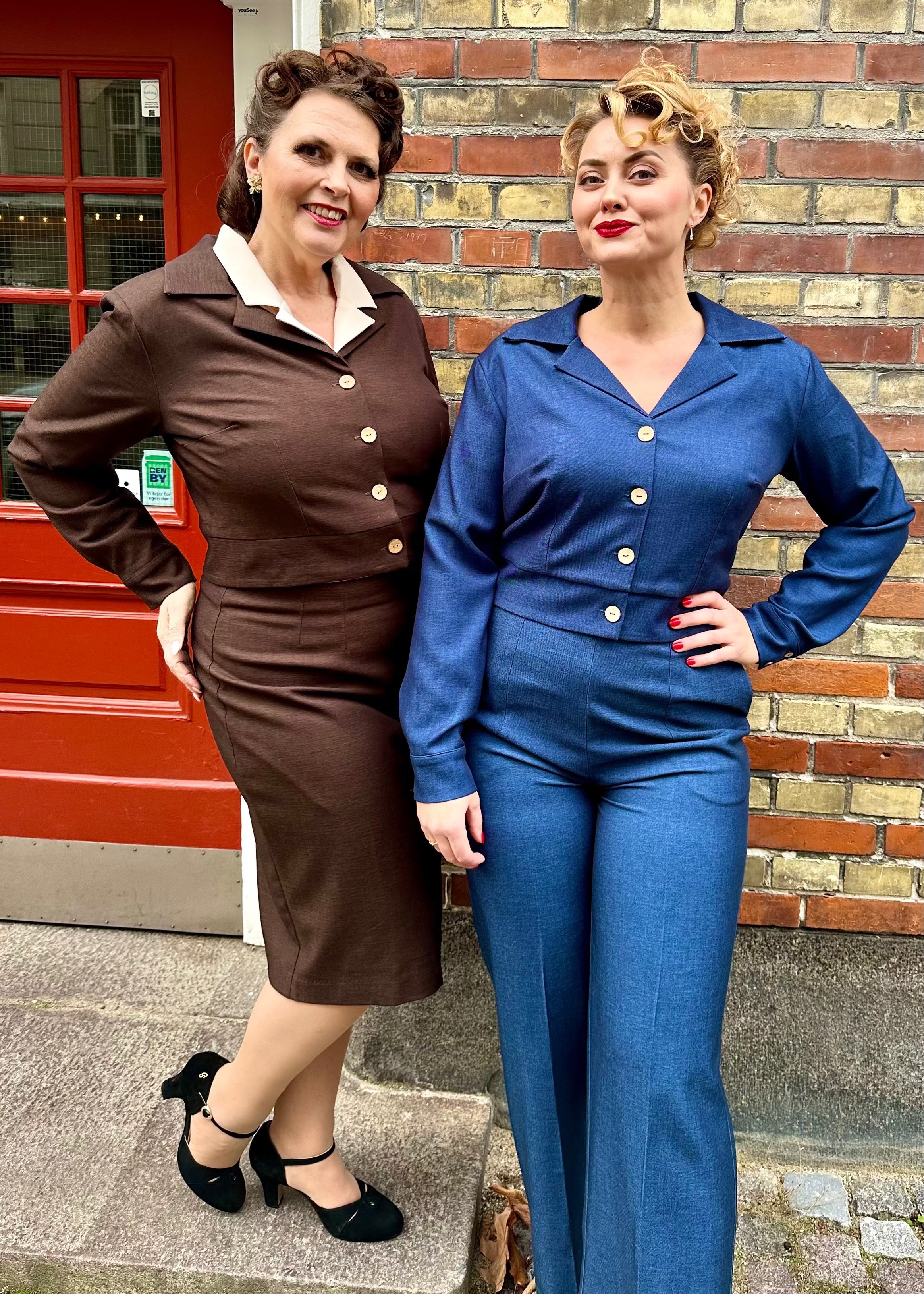 1940'er stils jakke i blå denim-look bluse Daisy Dapper