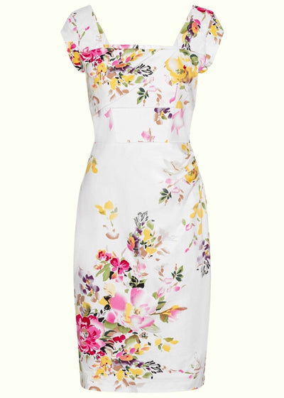 1950'er Cara pencil kjole i Ivory floral toej Pretty Dress Company 