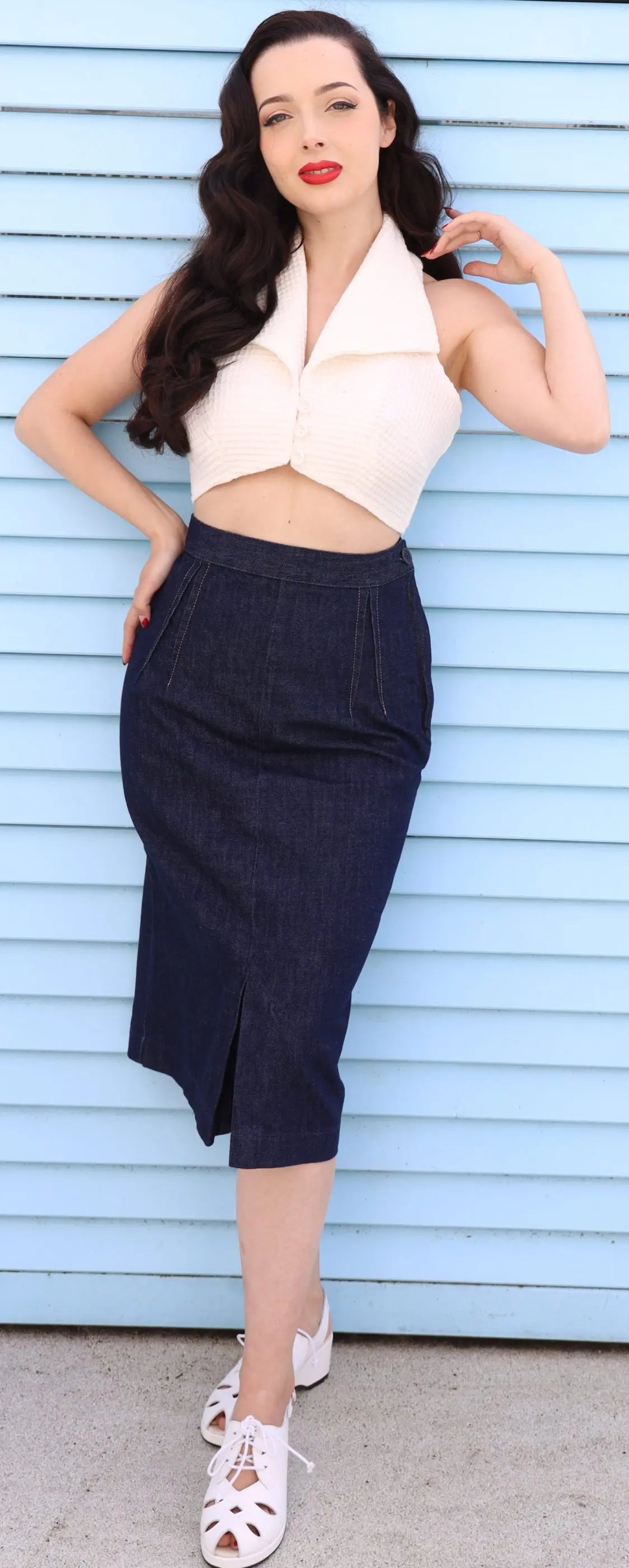 1950'er stils denim pencilnederdel pencil nederdel Freddies Of Pinewood
