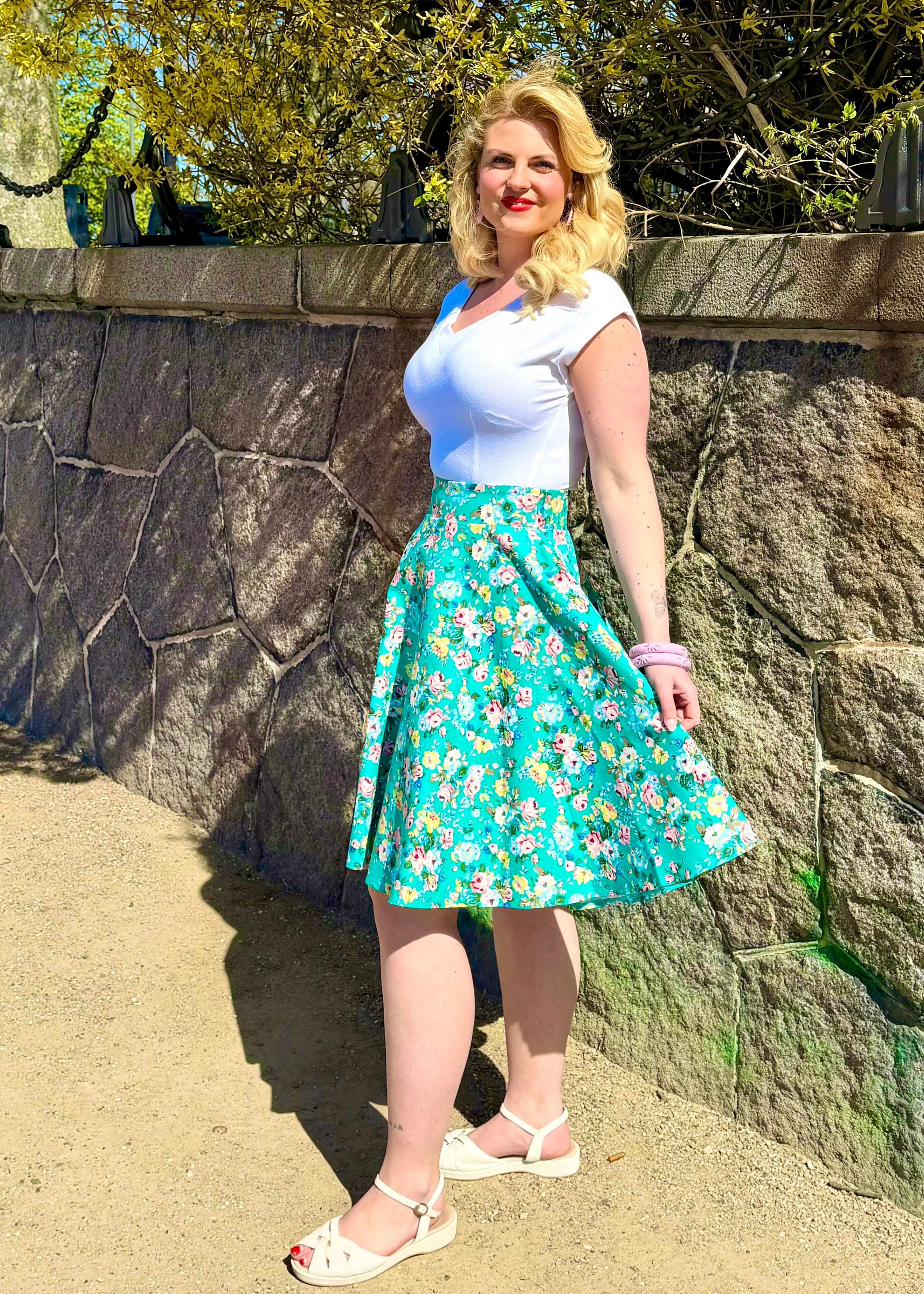 1950'er stils swingnederdel - green roses swing nederdel Daisy Dapper