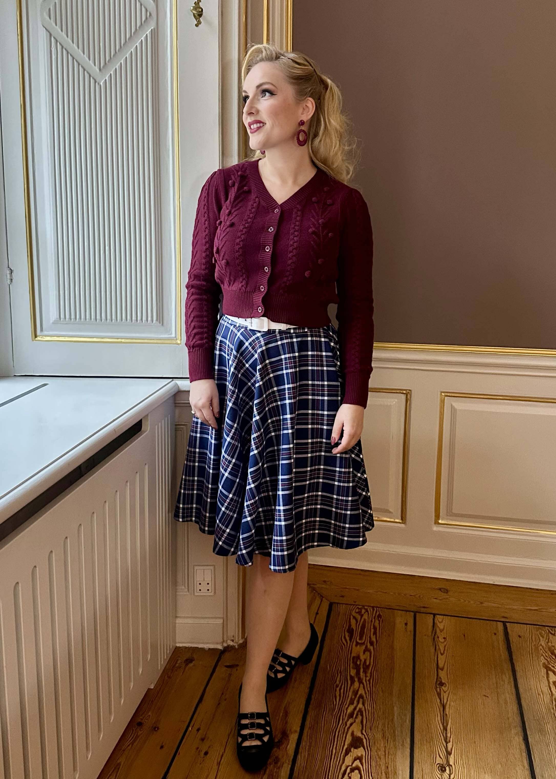1950'er stils swingnederdel i blå tartan swing nederdel Daisy Dapper
