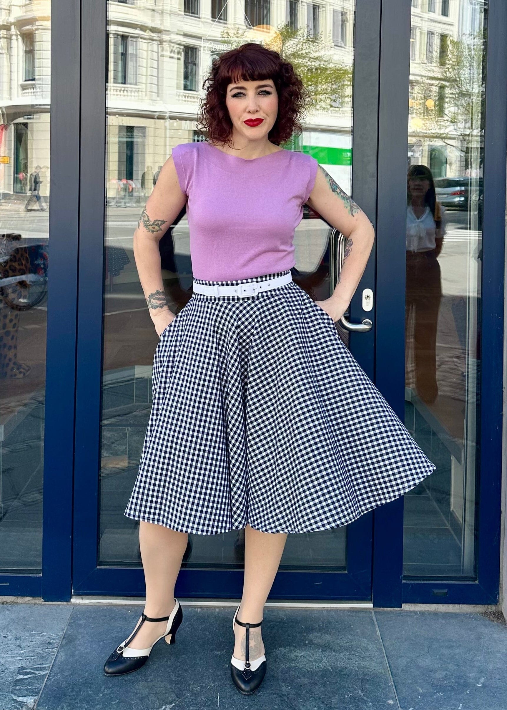 1950'er stils swingnederdel i sort/hvid pepita tern nederdel Daisy Dapper