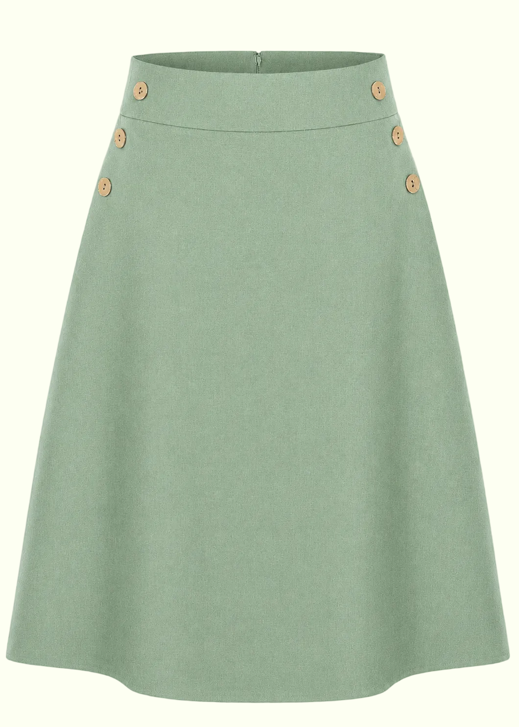 A-line nederdel med knapper - salvie grøn linen look