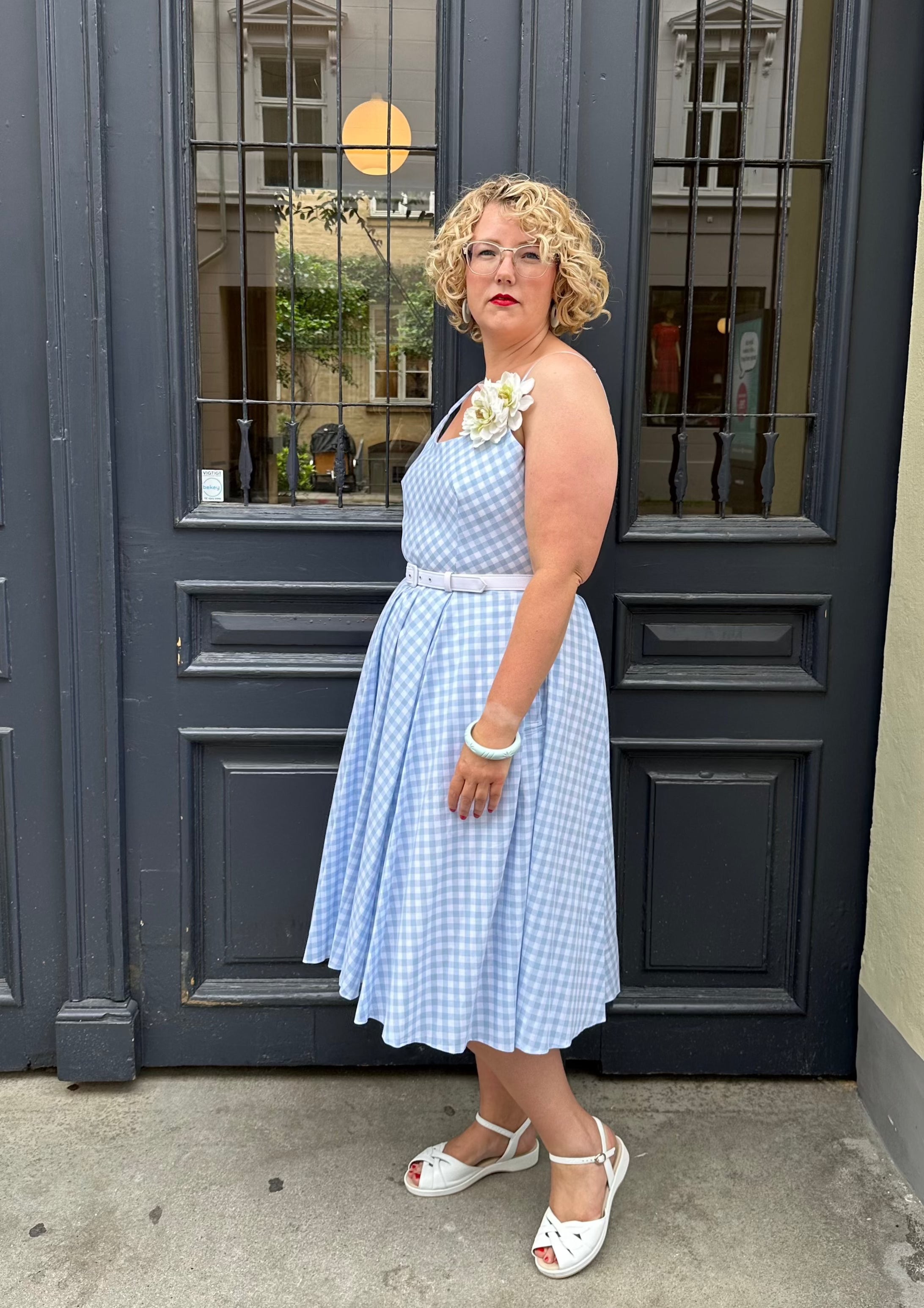 Priscilla swing kjole - blå gingham tern