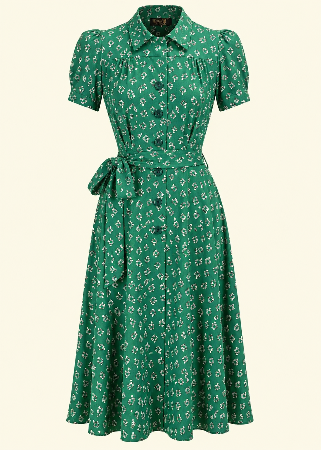 Skjortekjole i 1940'er stil - grøn Diamond Deco