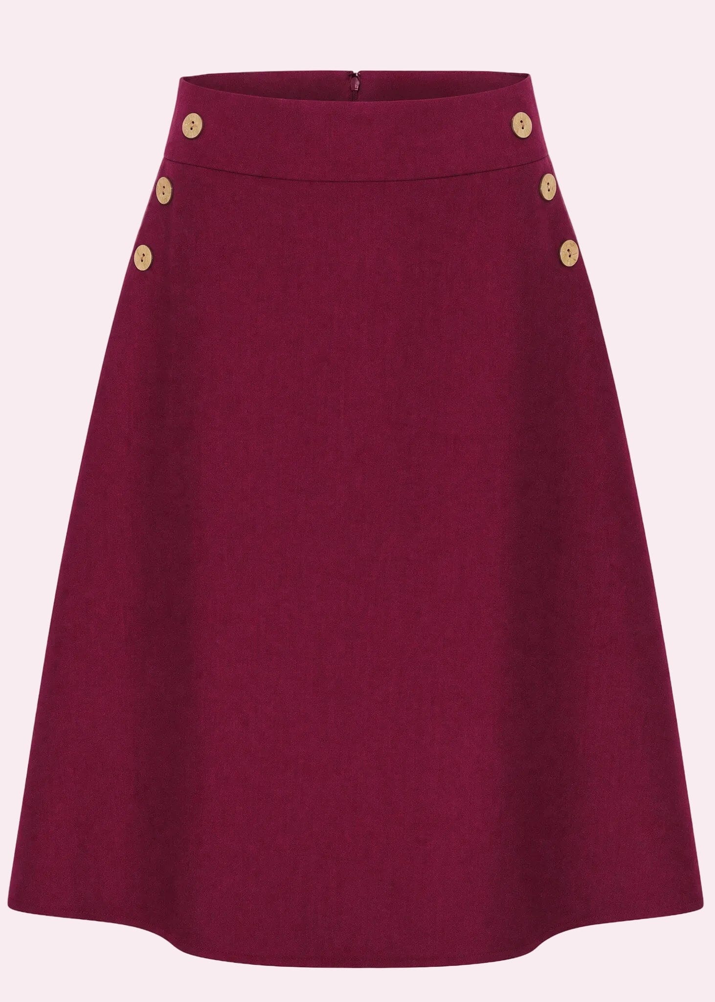 A-line nederdel med knapper - berry linen look aline nederdel Daisy Dapper
