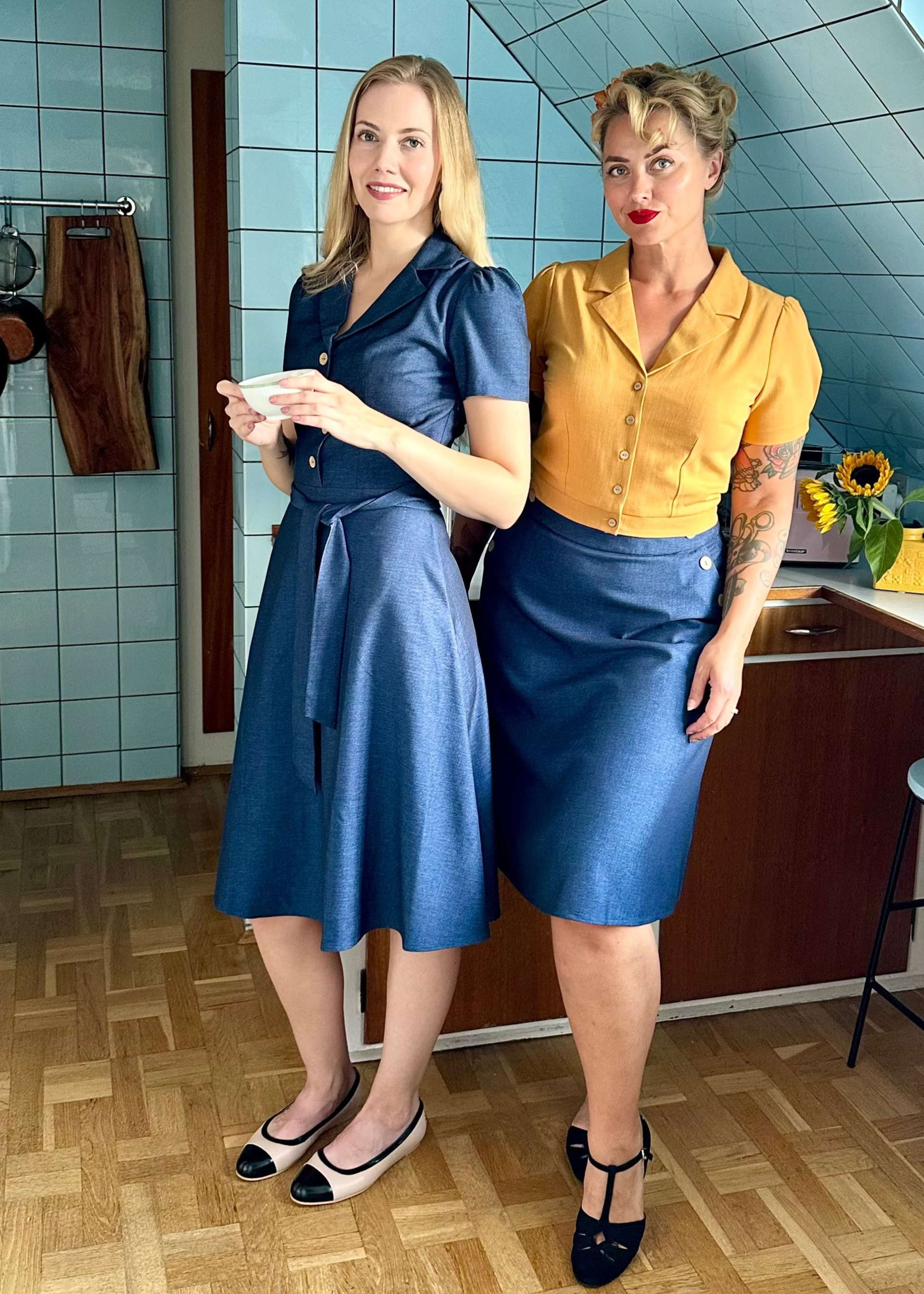 A-line nederdel med knapper i blå "denim" aline nederdel Daisy Dapper