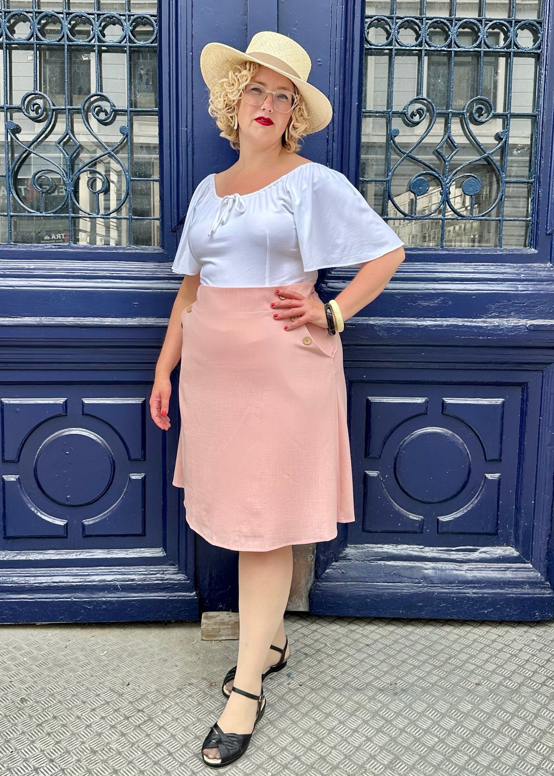 A-line nederdel med knapper i lys rosa aline nederdel Daisy Dapper