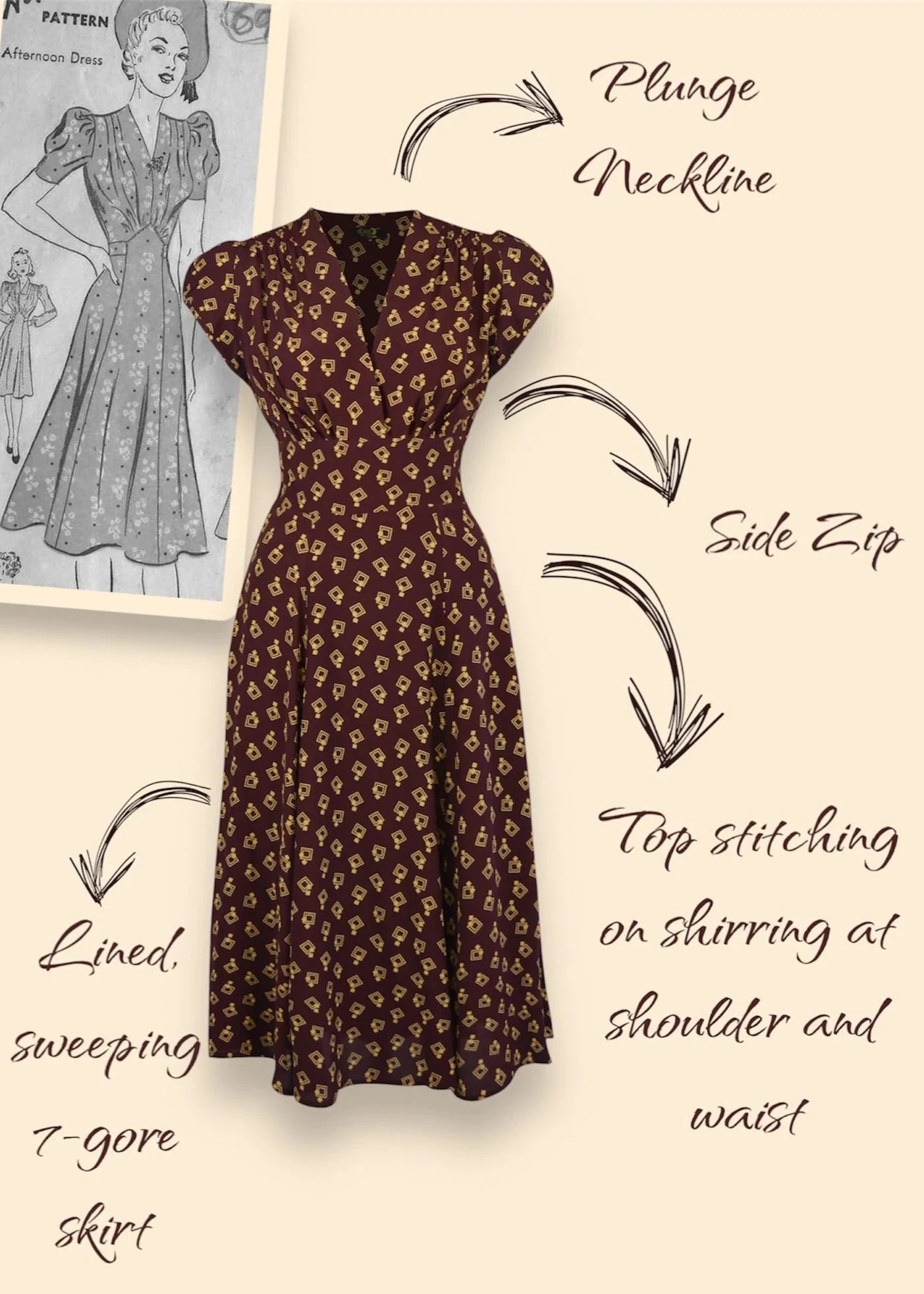 Ava klassisk A-form kjole i blommefarvet 'Diamond Deco' aline kjole House of Foxy