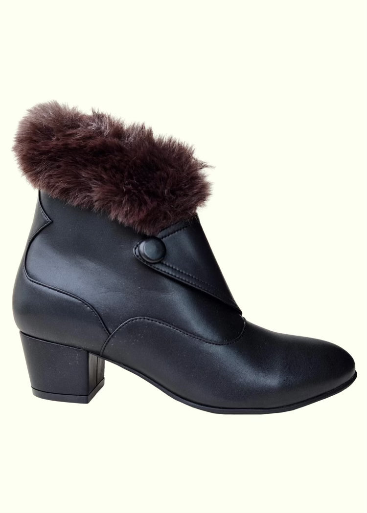Bee kort støvle i sort med faux fur - vegansk sko Charlie Stone