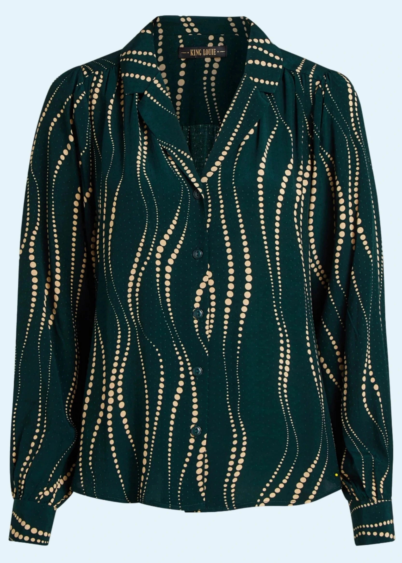 Bella skjorte i mørkegrøn med prikket bølgemønster top King Louie