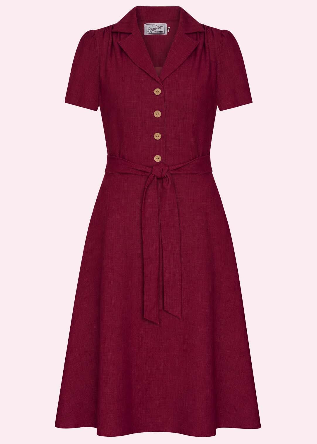 Betty kortærmet skjortekjole - berry linen skjortekjole Daisy Dapper