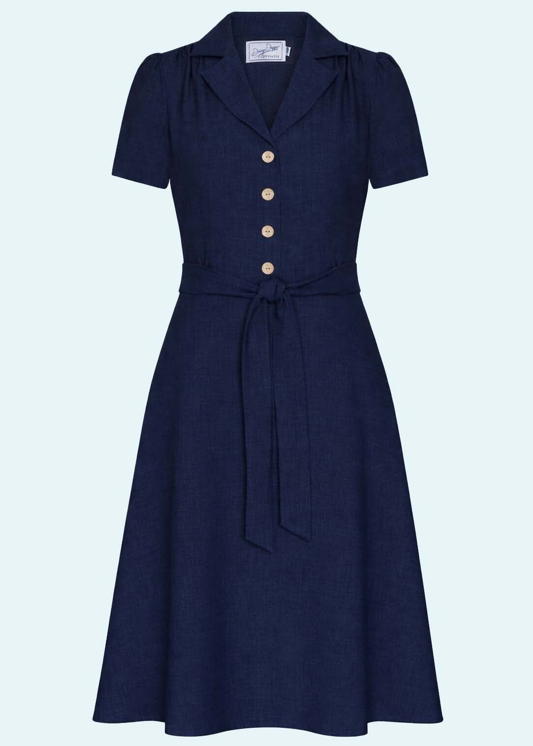 Betty kortærmet skjortekjole - navy linen skjortekjole Daisy Dapper