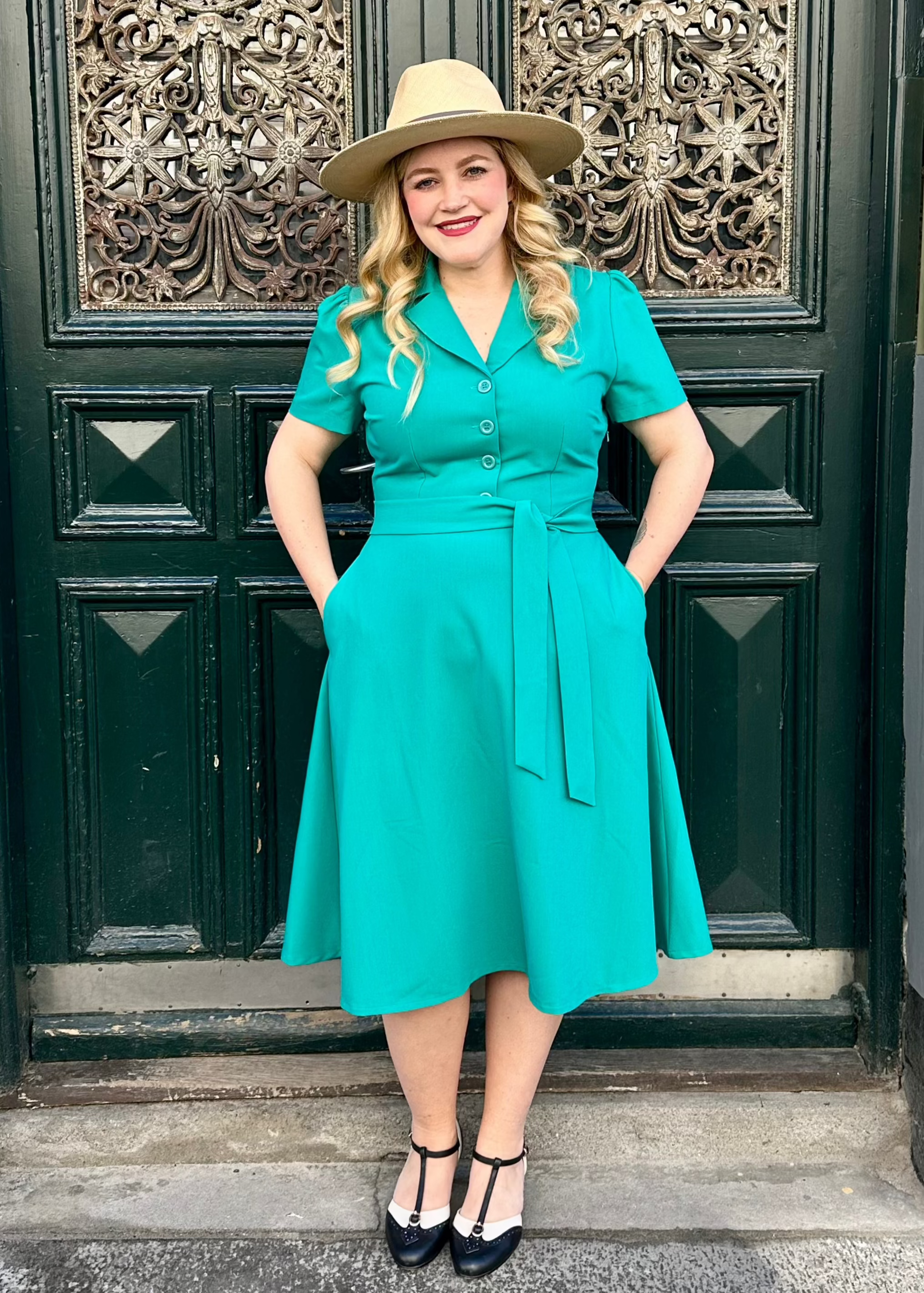 Betty skjortekjole i aqua grøn aline kjole Daisy Dapper