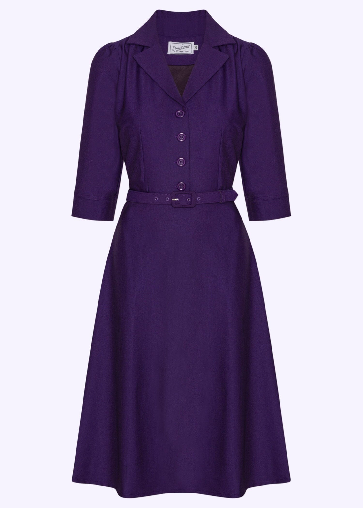 Betty skjortekjole med 3/4 ærmer i lilla skjortekjole Daisy Dapper