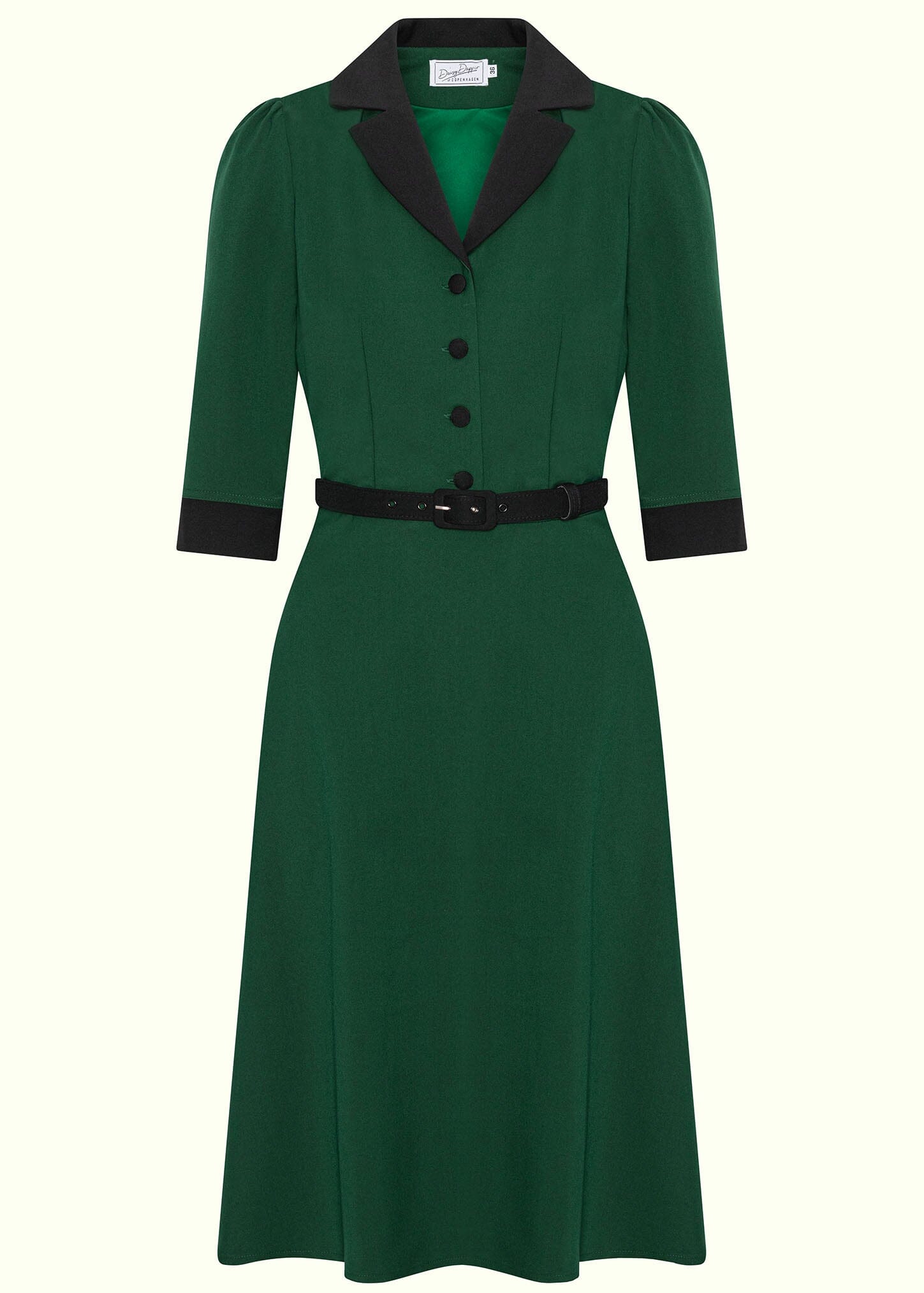 Betty skjortekjole med 3/4 ærmer i mørkegrøn og sort skjortekjole Daisy Dapper