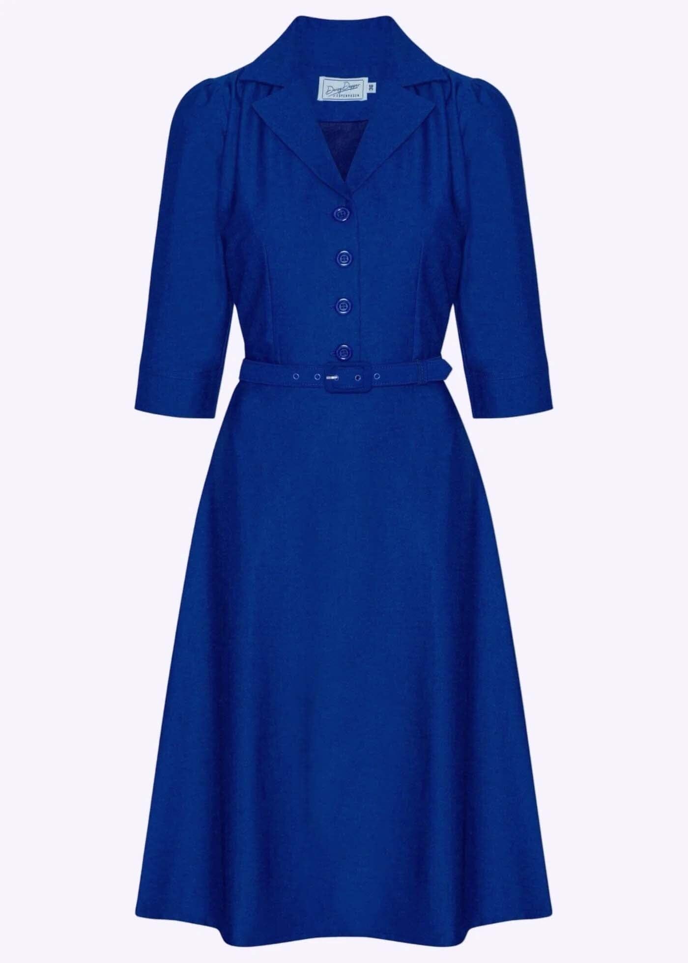 Betty skjortekjole med 3/4 ærmer - kongeblå skjortekjole Daisy Dapper