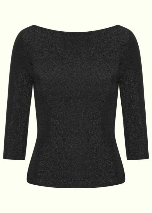 Boatneck vendbar top i sort med glimmer bluse Daisy Dapper