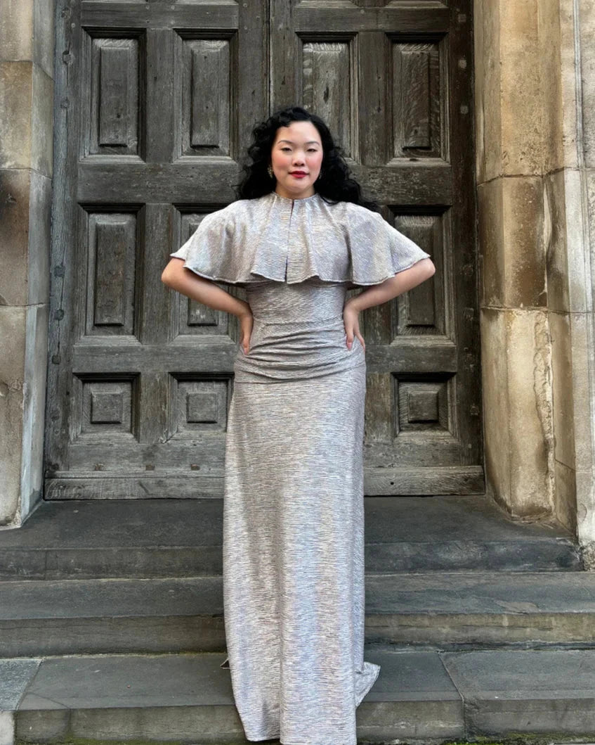 Celeste 1940'er aftenkjole i lys lilla med sølvskær aline kjole House of Foxy