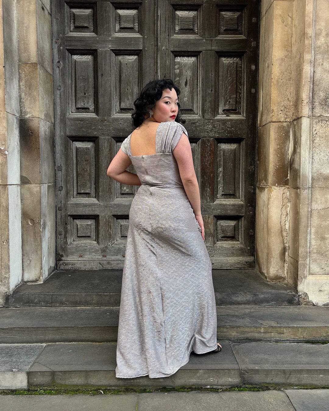 Celeste 1940'er aftenkjole i lys lilla med sølvskær aline kjole House of Foxy