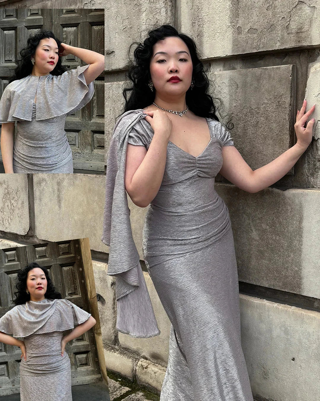 Celeste 1940'er aftenkjole i lys lilla med sølvskær aline kjole House of Foxy