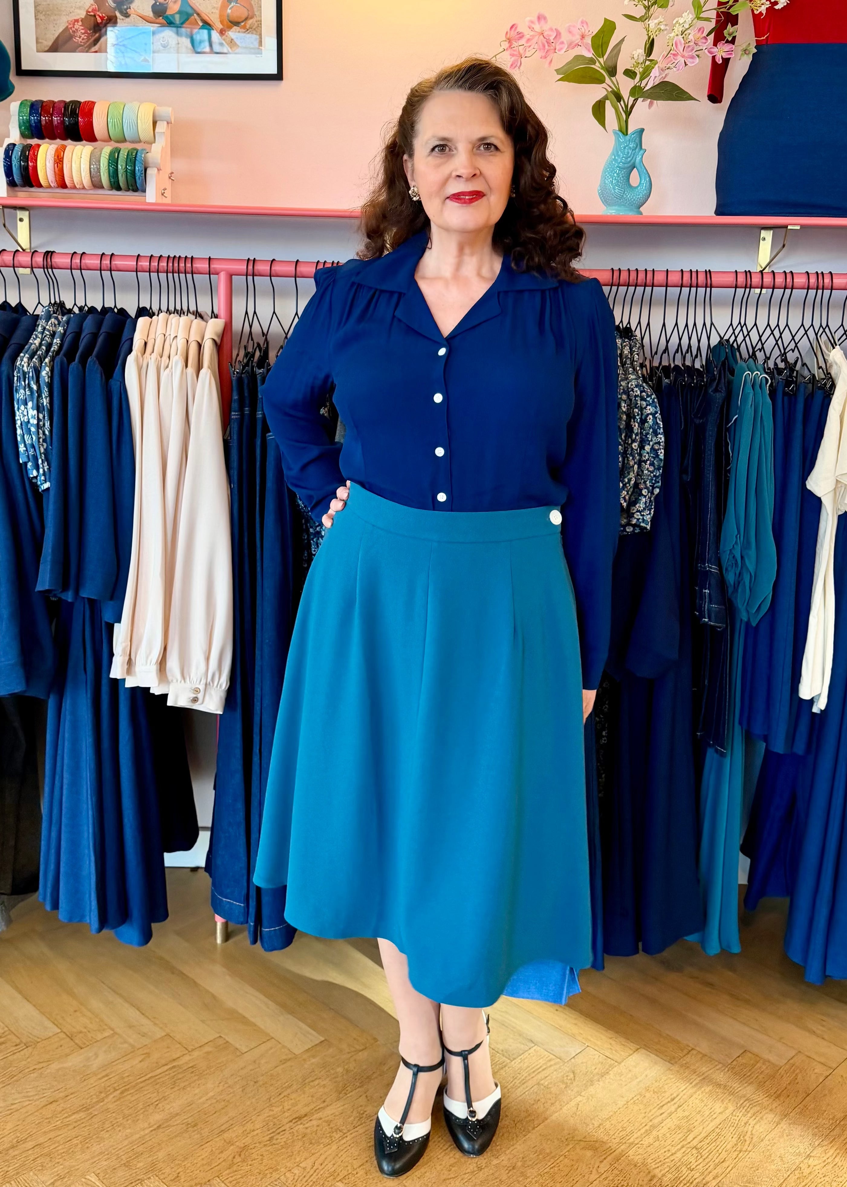 Classic A-line nederdel - muted teal aline nederdel Weekend Doll