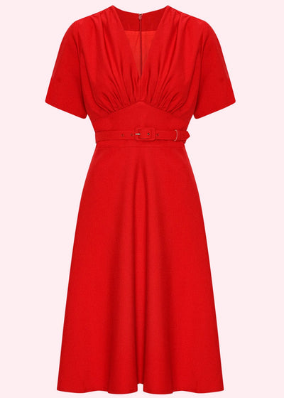 Daisy Dapper: Marilyn A-line kjole med korte ærmer i rød Daisy Dapper 