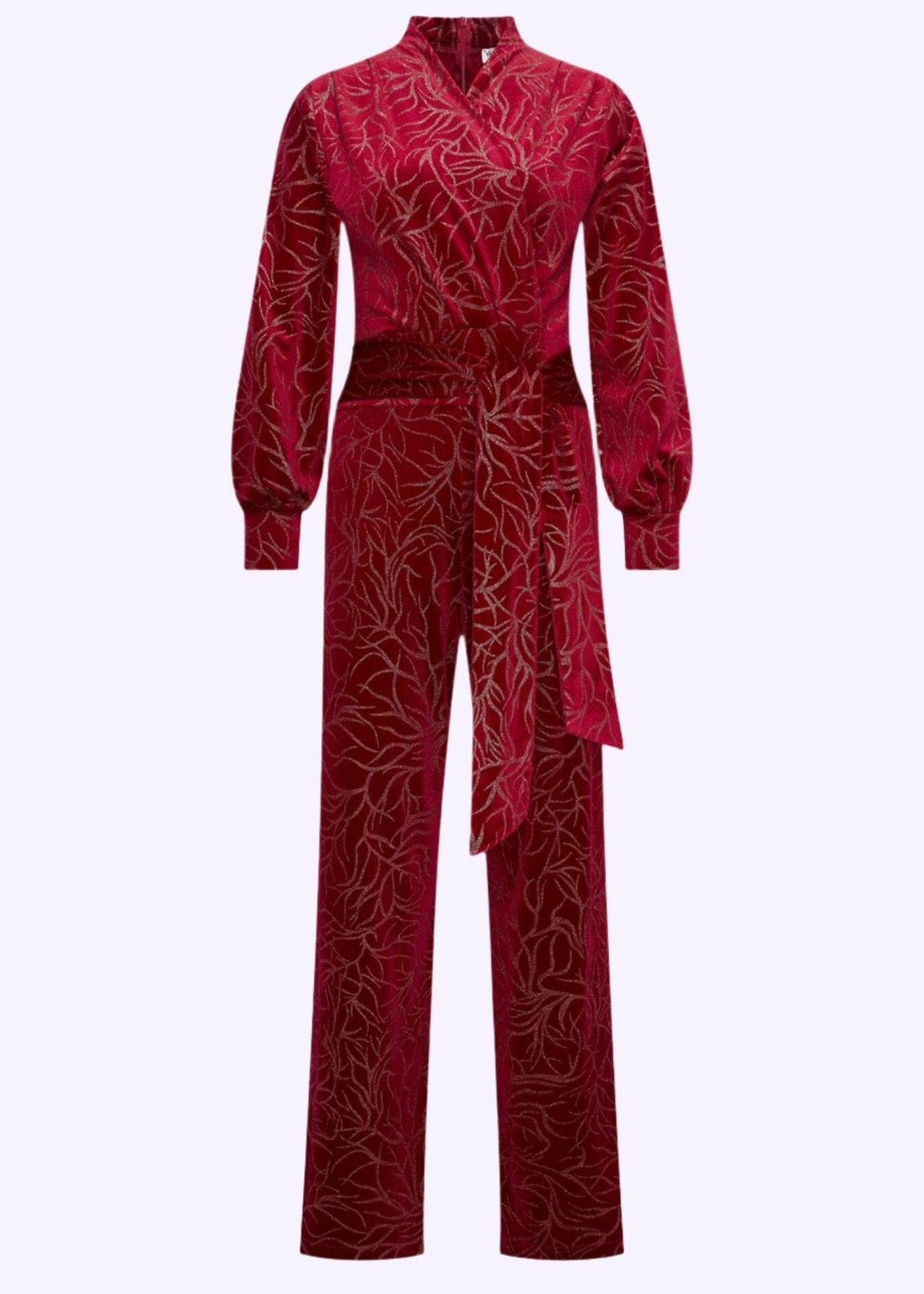 Emmylou buksedragt i guld og rød velour bukser Very Cherry