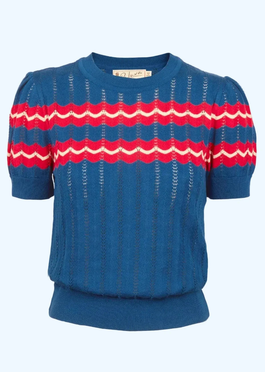 Eve Knitted Top – Blue Marbled Strik Palava