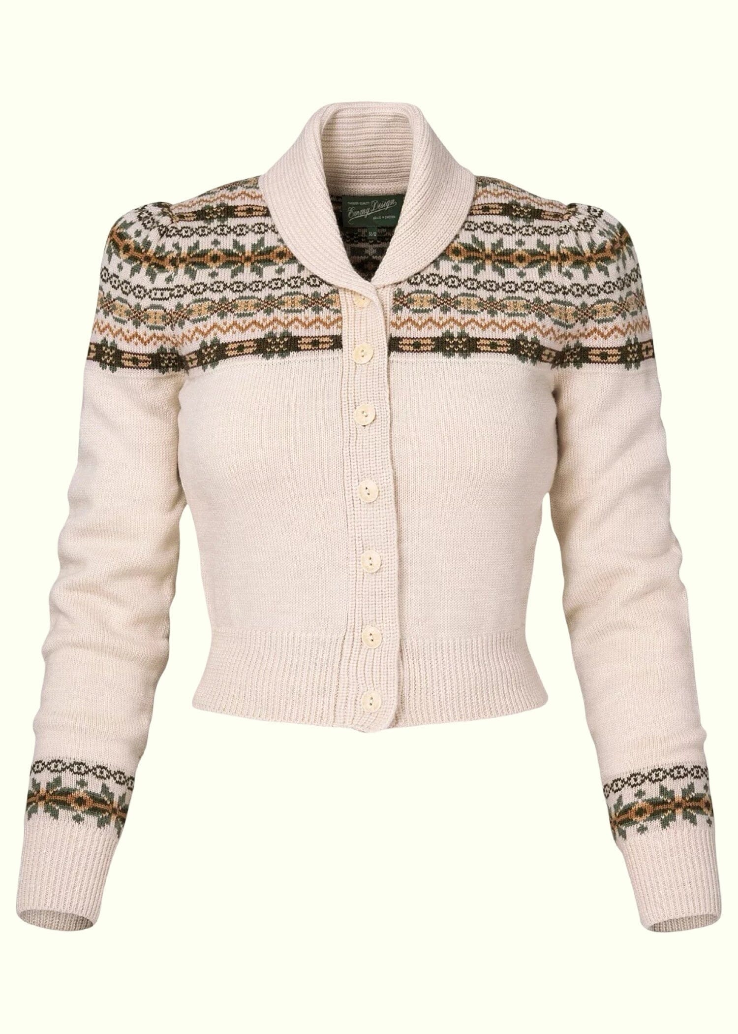Fair Isle Knit Jacket i antikhvid melange Mondo Kaos