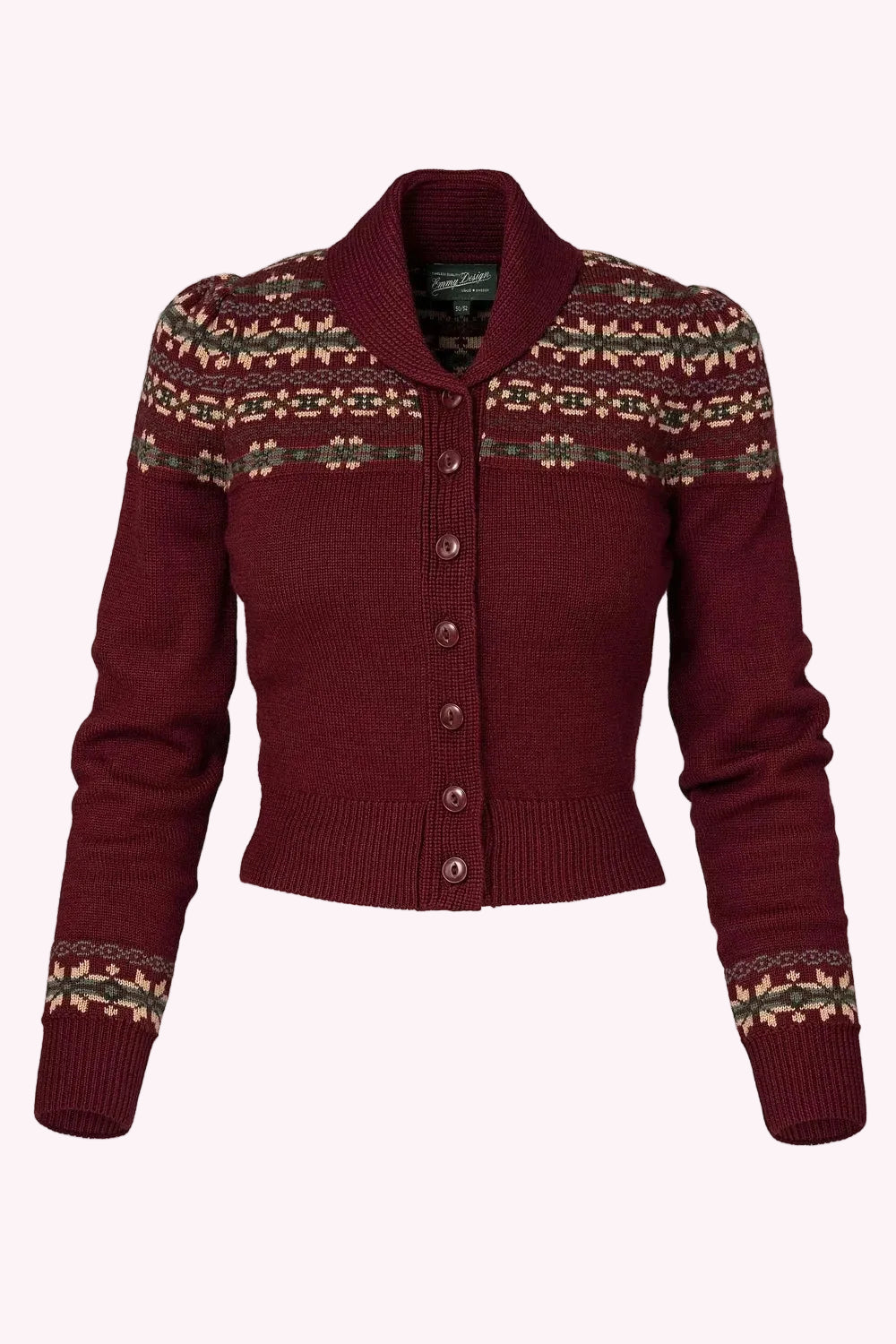 Fair Isle Knit Jacket i maroon melange Mondo Kaos