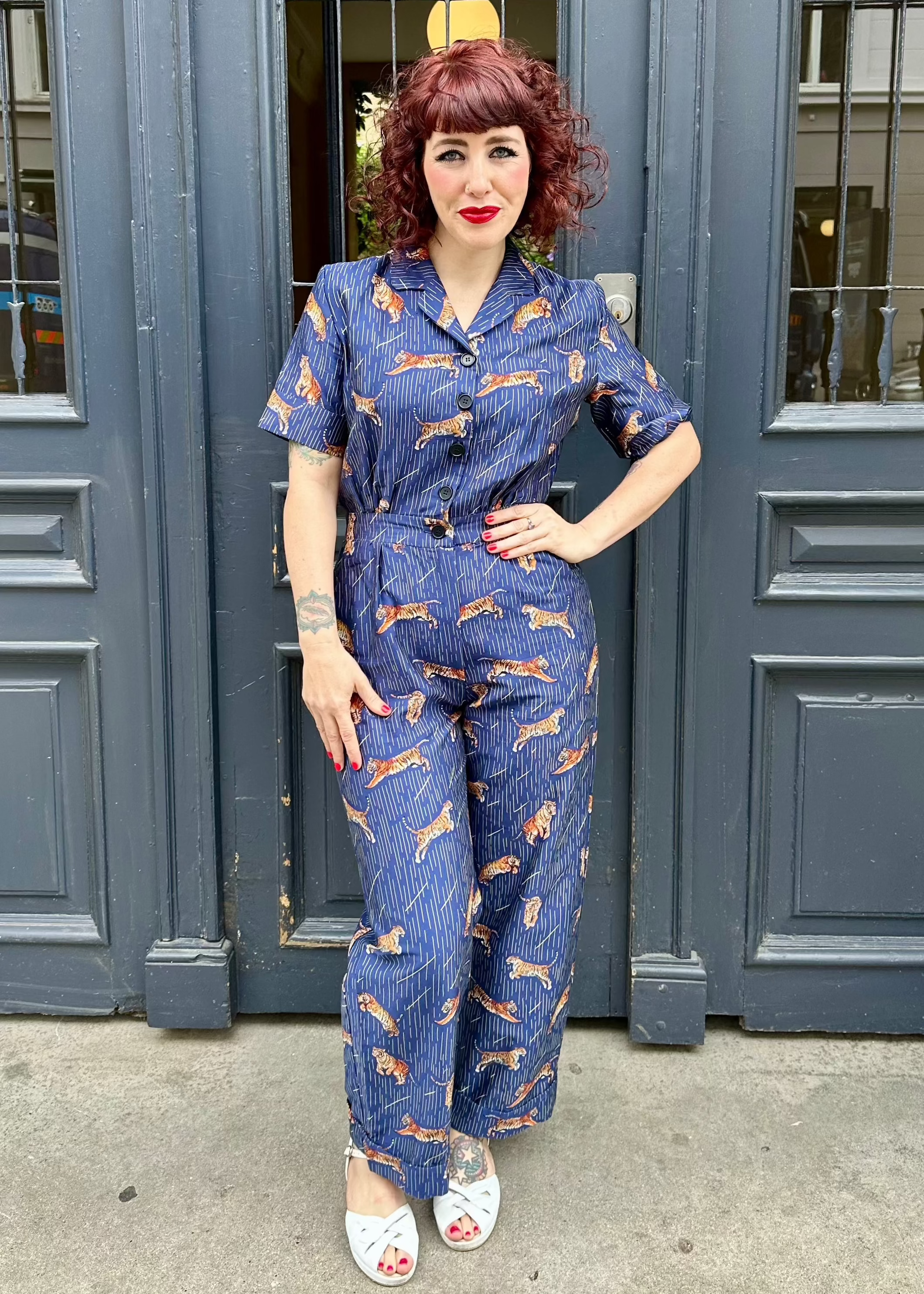Francesca jumpsuit med tigre i navy buksedragt palava