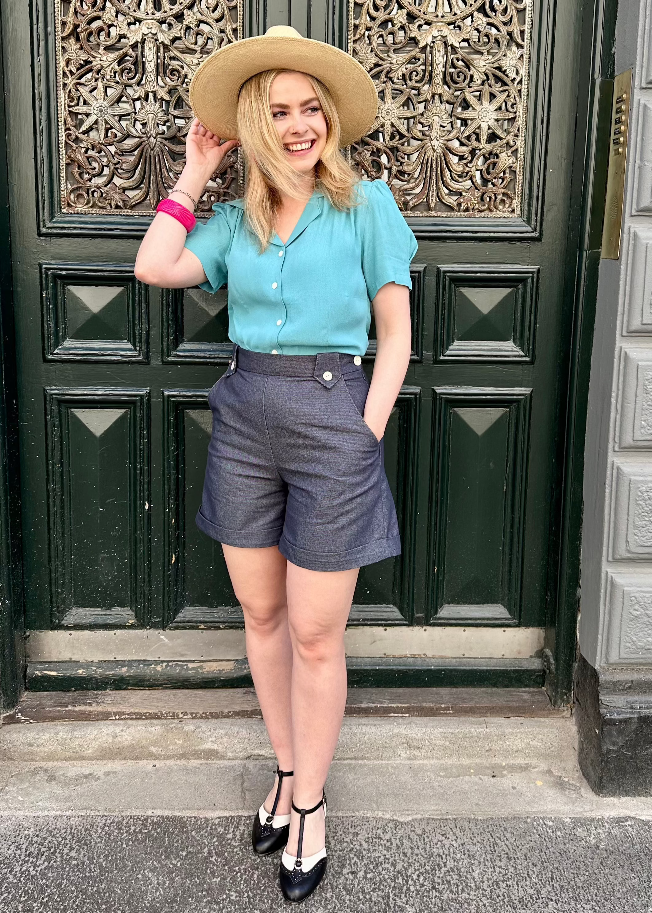 Gene kortærmet skjorte i teal kortærmet skjorte Weekend Doll