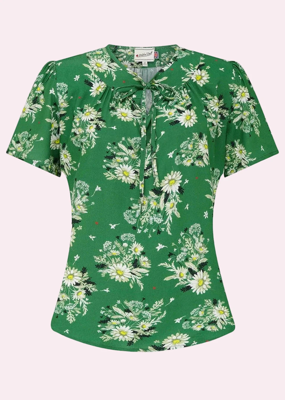 Ginger Top - green floral kortærmet skjorte Weekend Doll