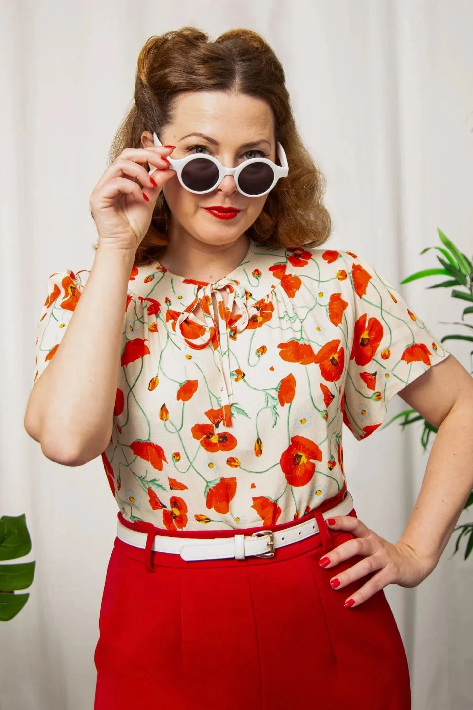 Ginger Top - ivory poppy kortærmet skjorte Weekend Doll