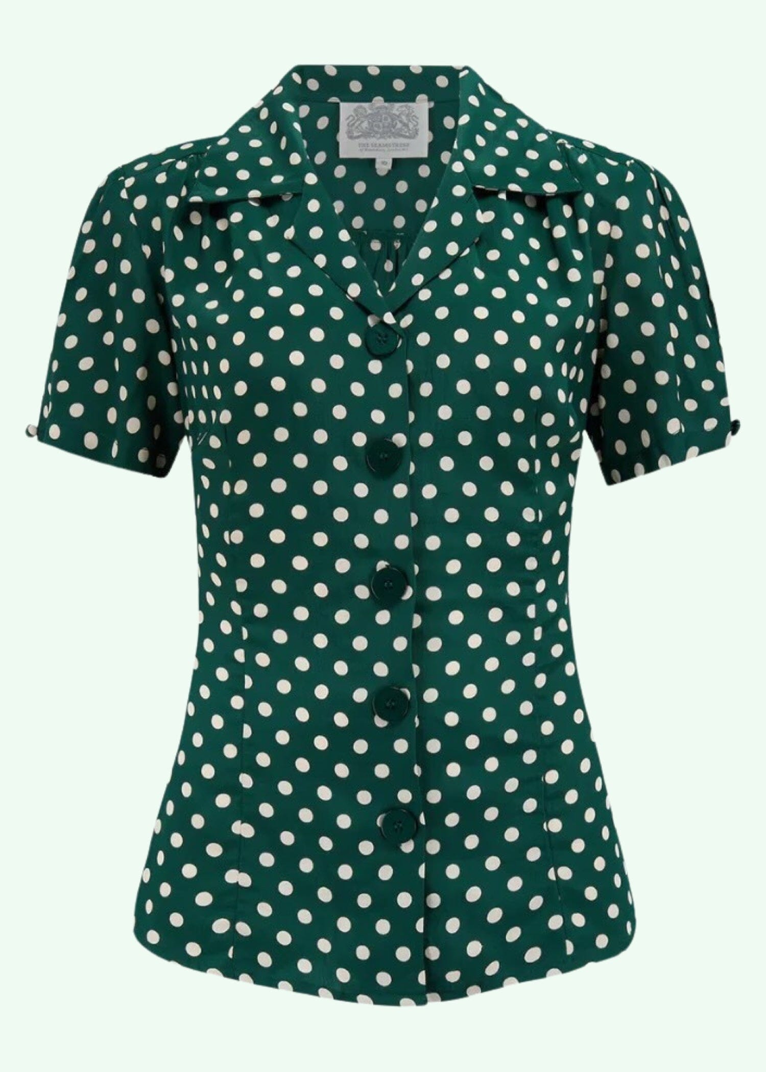 Grace kortærmet skjorte i grøn med prikker Seamstress Of Bloomsbury