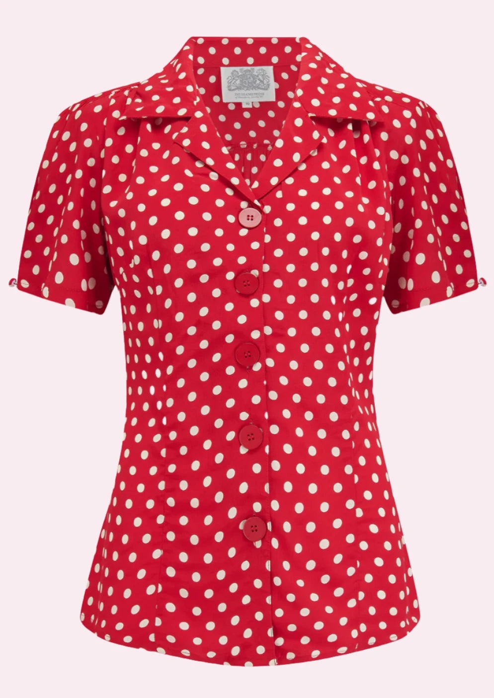Grace kortærmet skjorte i rød med polkaprikker kortærmet skjorte Seamstress Of Bloomsbury