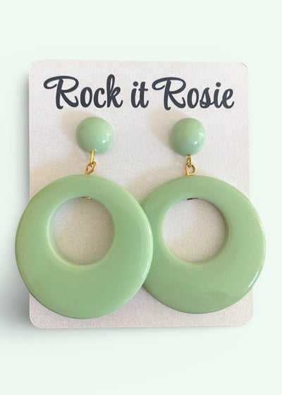 Hoop øreringe i 1950'er vintage stil, Pastel grøn Accessories Rock It Rosie 