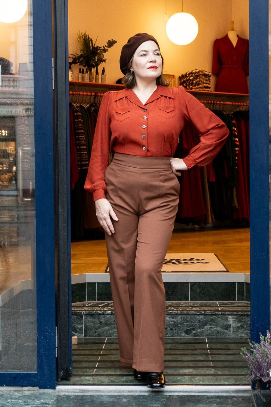 House of Foxy: Sweetheart vintage stils skjortebluse i rustfarvet tøj House Of Foxy