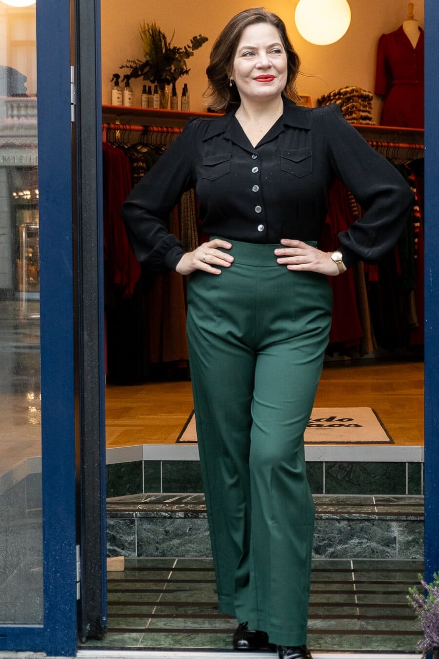 House of Foxy: Sweetheart vintage stils skjortebluse i sort tøj House Of Foxy