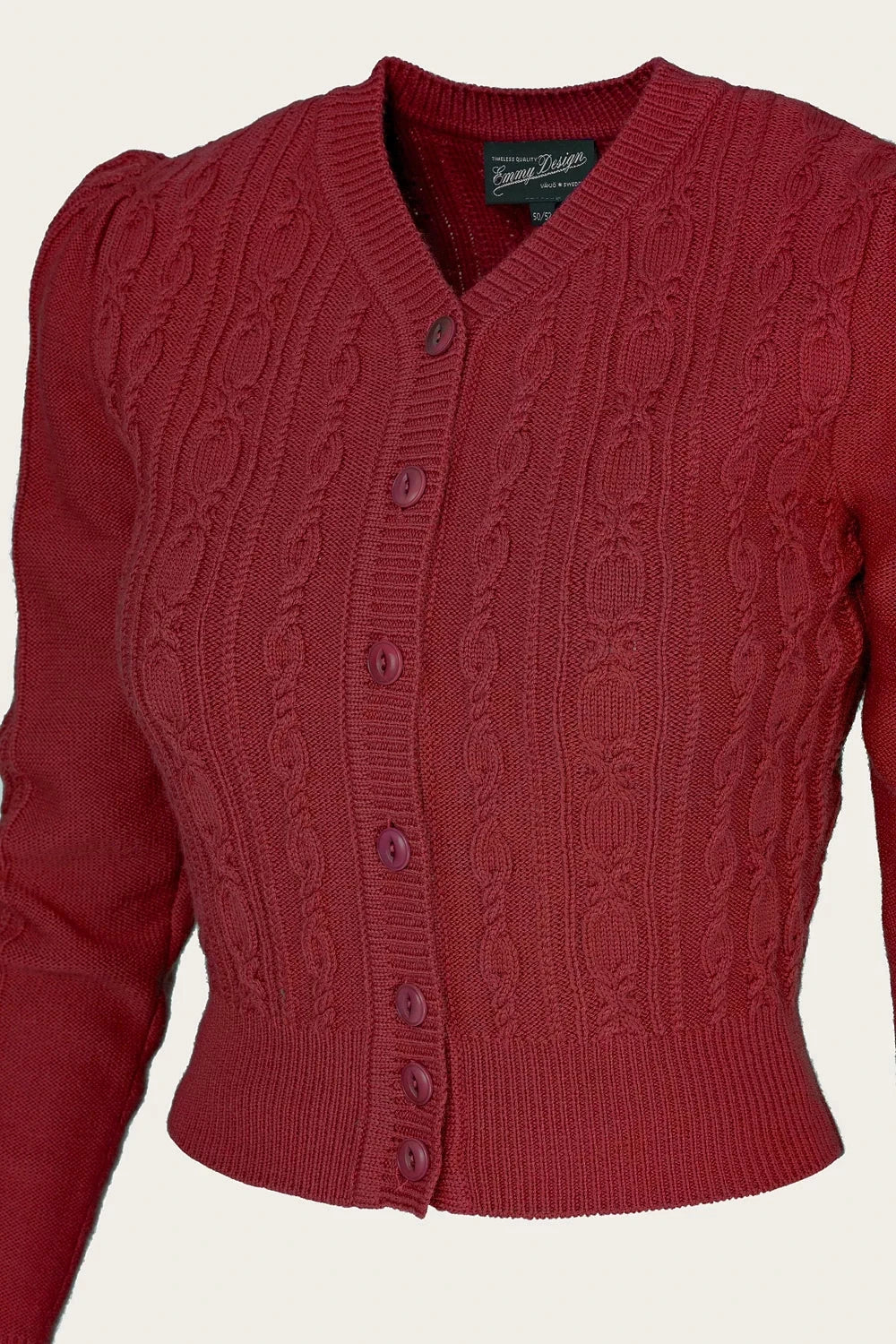 Ice Skater Cardigan i granatæble rød merinould cardigan Emmy Design