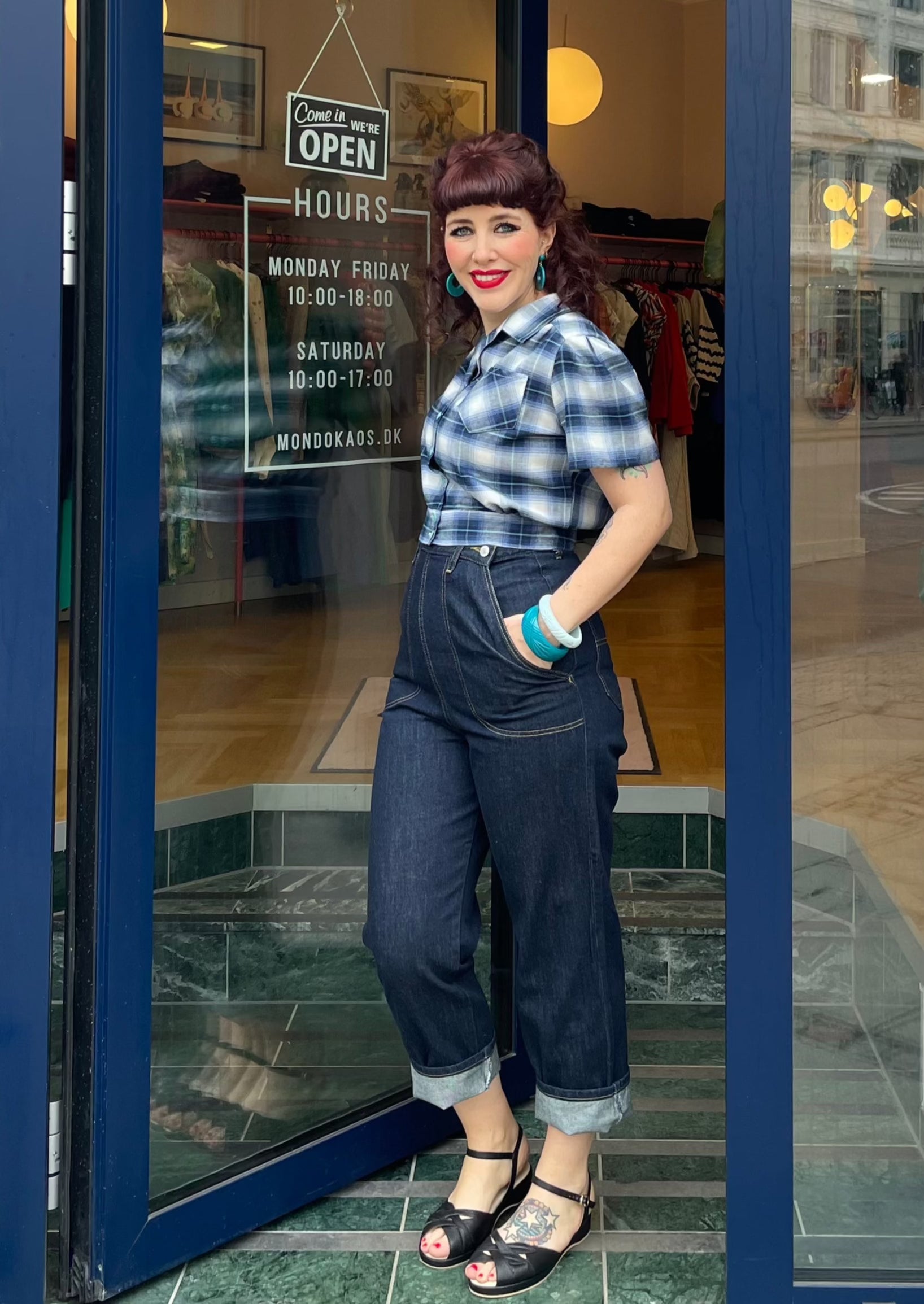 Jeanies Pedal-Pusher jeans i højtaljet 50'er look tøj Freddies Of Pinewood