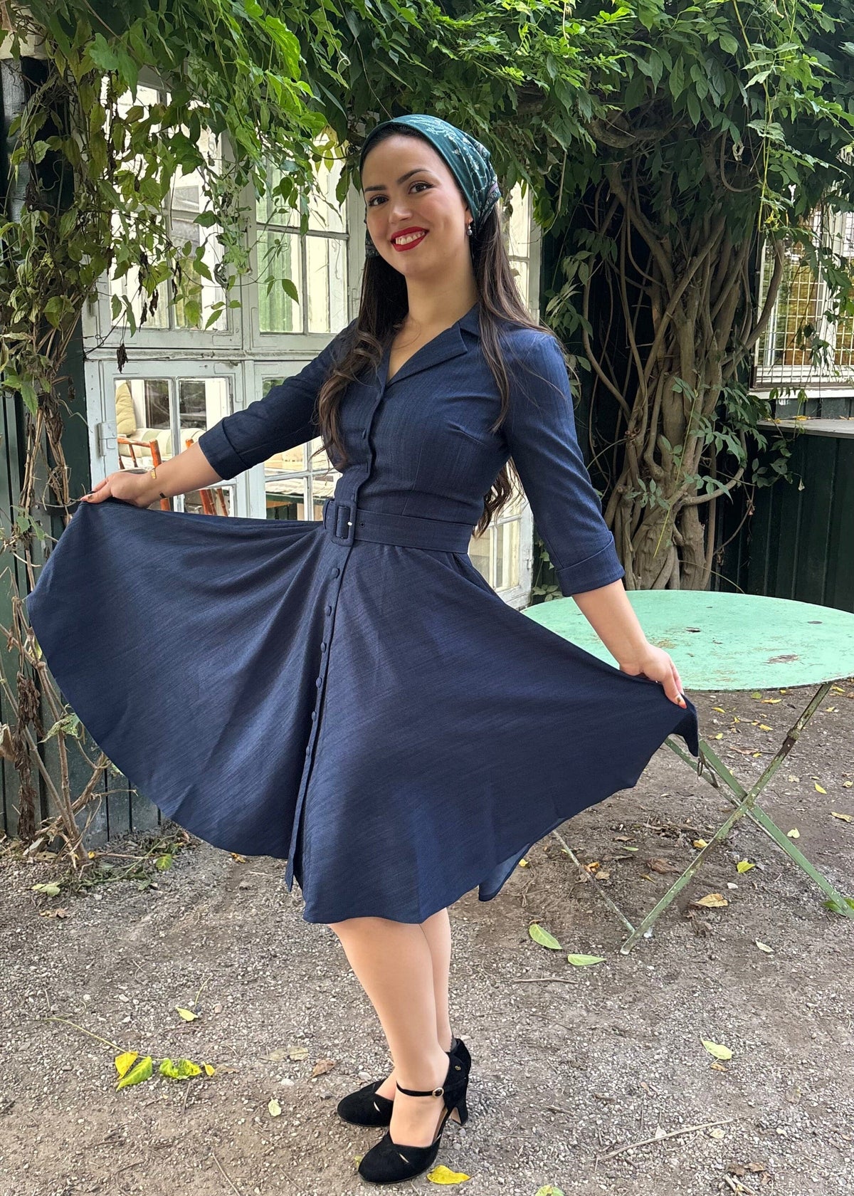 Kelly 1950er swing kjole - denim-look skjortekjole Daisy Dapper
