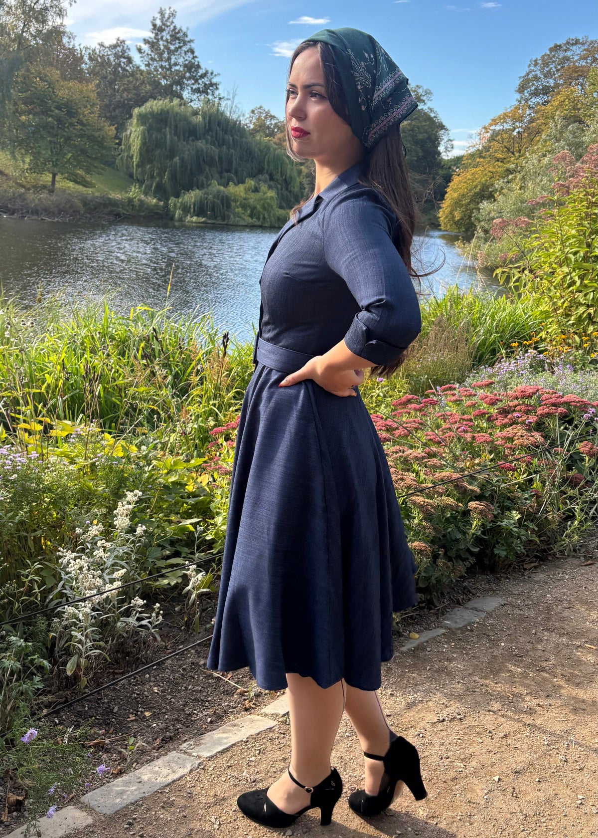 Kelly 1950er swing kjole - denim-look skjortekjole Daisy Dapper