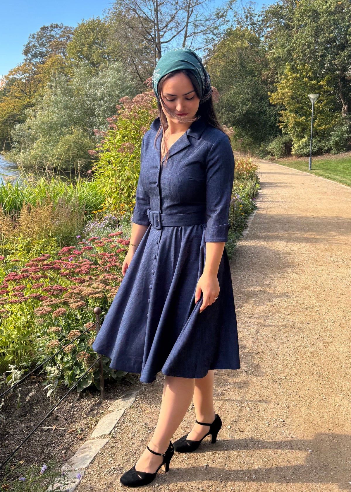 Kelly 1950er swing kjole - denim-look skjortekjole Daisy Dapper