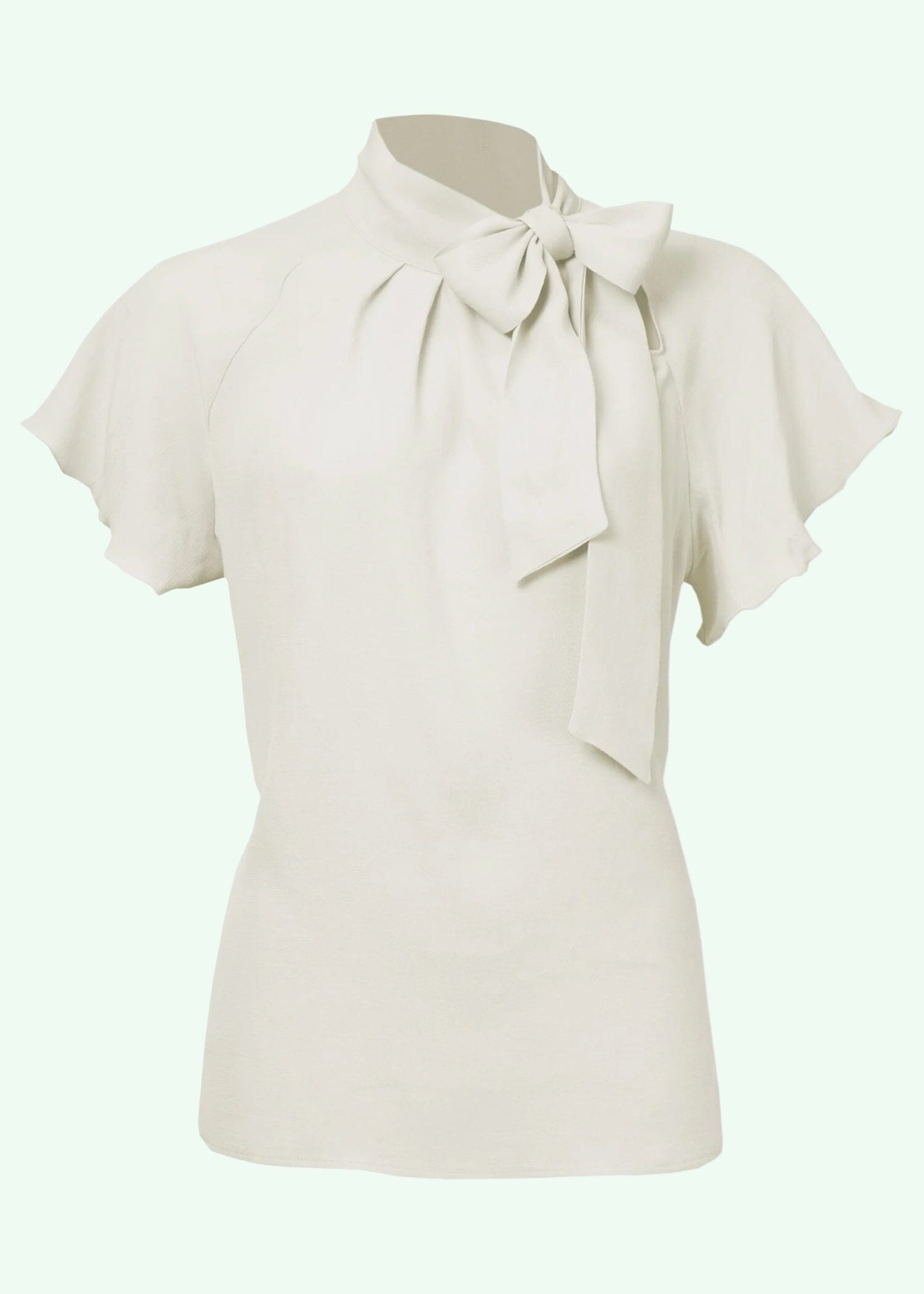 Kortærmet bluse med bindesløjfe i ivory kortærmet skjorte House of Foxy