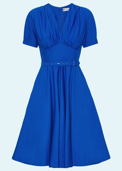 Marilyn swingkjole med korte ærmer i koboltblå tøj Daisy Dapper 